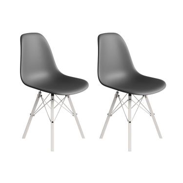 Imagem de Conjunto 2 Cadeiras Eames Estilo Moderno Em Ferro Branco Com Assento Cinza