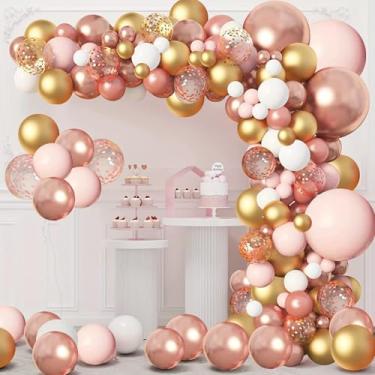 Imagem de Kit de arco de guirlanda de ouro rosa e branco, enfeite de confete metálico de vários tamanhos, para decoração de festa de aposentadoria de chá de panela, pano de fundo de casamento