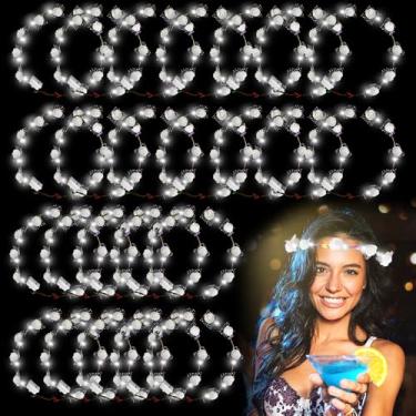 Imagem de YOFOBU 36 Pcs Flower Crown Headband,Light Up Flower Headbands for Women,Glowing Floral Wreath Crowns for Wedding Beach Party (White)