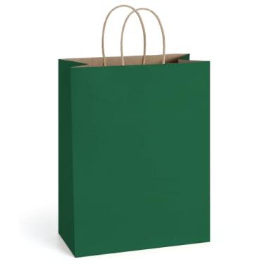 Imagem de BagDream Sacos de papel verde floresta com alças 25 x 13 cm, 25 peças, sacos de presente grandes de papel kraft para Natal, Ação de Graças, passeios, artesanato, varejo, mercearia, compras, reciclável