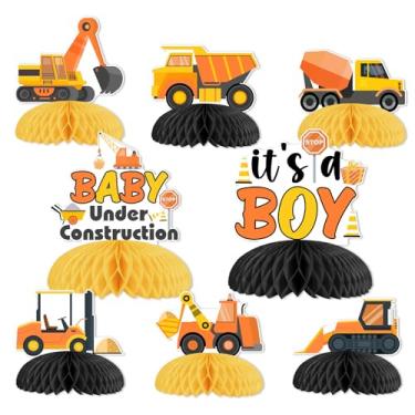 Imagem de Balterever 8 peças de centro de mesa de chá de mel para bebês em construção, caminhão basculante, suprimentos de chá de bebê para recém-nascidos Hello Baby Supplies