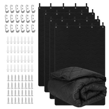 Imagem de Cobertor de amortecimento de som de 122 cm x 198 cm, 4 peças de cobertor acústico resistente com ilhós - capa redutora de ruído para estúdio em casa, escritório, quarto de animais de estimação - preto