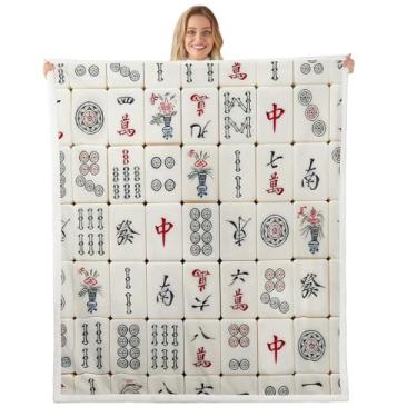 Imagem de Manta Mahjong de jogos chineses para mulheres e adultos, cobertor de sherpa macio, aconchegante, leve, engraçado, para jogos, velo, verde, vermelho, cobertores presentes para sofá-cama, cadeira