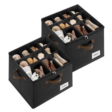 Imagem de Cupic Cupid Pacote com 2 organizadores de sapatos para armário, cabe até 12 pares, recipientes de armazenamento de cubos de sapatos com capa transparente, preto