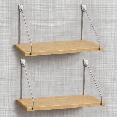 Imagem de Quzzil Pacote com 2 prateleiras de cubo de parede de tecido com ganchos para decoração de parede, organizador de cubos de madeira de 29 cm, suporte de carga, ganchos de metal de 18 kg, para escritório