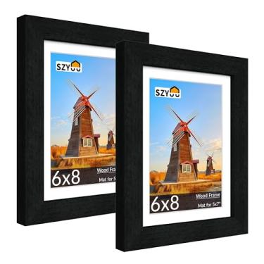 Imagem de SZYUU Conjunto de 2 porta-retratos 15 x 20 com vidro verdadeiro, resistente a arranhões, fácil de montar para exibição de parede ou mesa, decoração de escritório em casa (preto fosco)