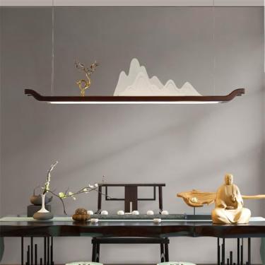 Imagem de Luminária pendente contemporânea de LED para restaurante, estilo chinês retrô, criativa, para balcão de bar, sala de estar, quarto, escritório, hotel ou casa de chá (Estilo 17 L120CM)