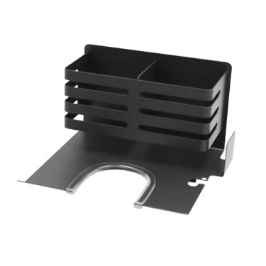 Imagem de SZDPC Suporte de secador de cabelo montado na parede com compartimento de armazenamento de ferramentas e organizador de cabos, suporte de secador de metal para secadores de cabelo Dyson (cinza)