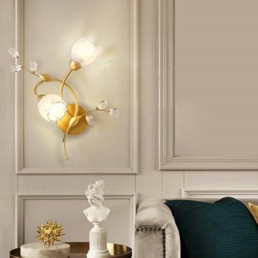 Imagem de Luminária de parede LED americana em formato de flor, estilo pastoral francês, criativa, para sala de estar, quarto, corredor, casa de campo (GA 2 lâmpadas 1 peça)