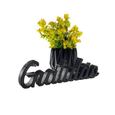 Imagem de Vaso Decorativo Formato Geométrico Palavra Gratidão Decoração Minimalista Plantas e Suculentas(Preto)