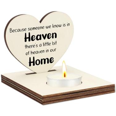 Imagem de Because Someone We Know is in Heaven Castiçal de coração, suporte de luz de chá memorial de madeira, presente de lembrança para a perda de um ente querido, simpatia luto decoração de casa lembrança