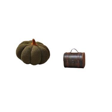 Imagem de Fenteer Almofada de Pelúcia em Formato de Abóbora de Halloween E Organizador de Joias Vintage em Madeira, Caixa Decorativa para Guardar Joias, Ideal para Quar