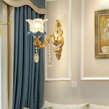 Imagem de Luminária de parede contemporânea de cristal para interiores, estilo europeu, luxuosa, com LED, para decoração de sala de estar, quarto, escritório, quarto modelo, hotel, casa de campo, corr