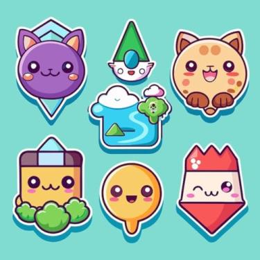 Imagem de Adesivos Kawaii Set 7 Personagens Fofo Para Quarto e Caderno Decoração Infantil 30x30cm