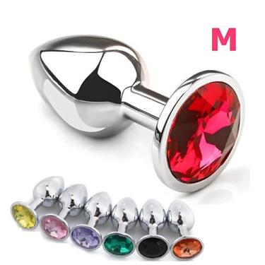 Imagem de Plug Anal em Aço Inox Tamanho M com Joia  Feminino Masculino Dilata Ex