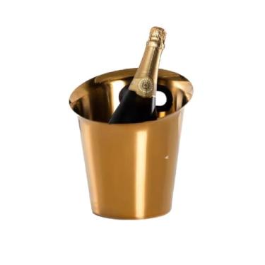 Imagem de Balde de gelo de aço inoxidável bicamada preservação do calor isolamento frio bonito KTV champanhe vinho tinto cerveja gelo bloco de gelo balde comercial (dourado, G)