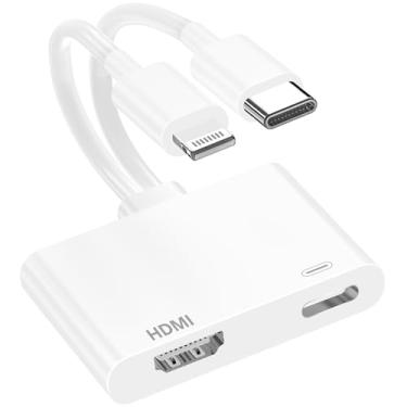 Imagem de BAOYUANDA Adaptador HDMI para iPhone, USB-C Lightning 2 em 1, adaptador AV digital, cabo de tela de sincronização 4K com porta de carregamento rápido Plug & Play para iPhone 15 16 14 13 12 11 iPad em