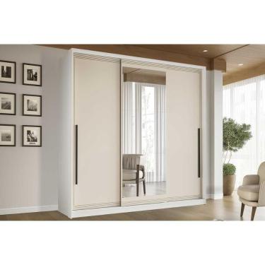 Imagem de Guarda Roupa Casal 3 Portas De Correr (1 C/ Espelho) E 4 Gavetas Valência Branco/creme - Politorno