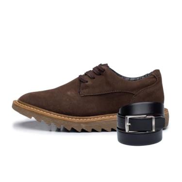 Imagem de ThézB Sapato Social Oxford Masculino em Couro Sintético, Sola Tratorada, com Cinto, Estilo Brogue, para Uso Formal e Dia a Dia (Café Ambar, BR, Adulto, Numérico, 43)