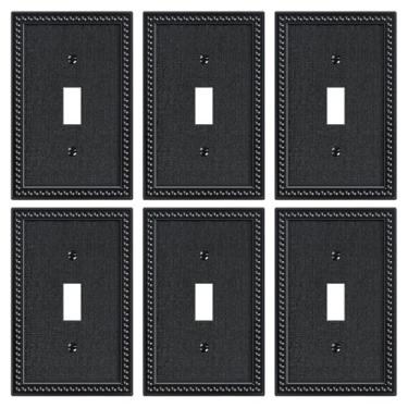 Imagem de TREEWELL Pacote com 6 placas de cobertura para interruptor de luz única, capas decorativas de pérolas, policarbonato inquebrável, placa de parede preta de 1 grupo, resistente à corrosão