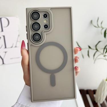 Imagem de MVVKKY Capa protetora de lente translúcida fosca à prova de choque para Samsung Galaxy S23 Ultra com carregamento magnético sem fio (para Samsung Galaxy S23 Ultra/cinza)