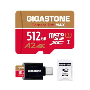 Imagem de [Recuperação de dados gratuita de 5 anos] Cartão micro SD GIGASTONE de 512 GB com leitor de cartão USB 3.2 tipo C, câmera 4K Pro MAX, velocidade de até 160 MB/s compatível com Gopro, DJI, Dash Cam,