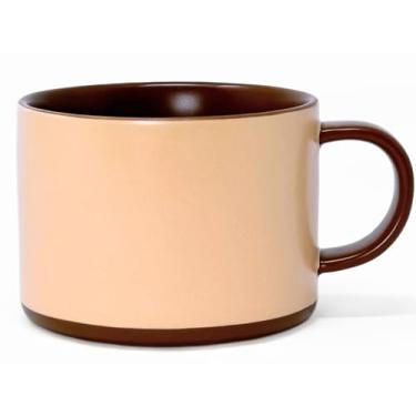Imagem de BeoNight Caneca de café de cerâmica de dois tons de 340 g | bege e marrom fosco | Segura para lava-louças e micro-ondas | Copo minimalista para casa e escritório para cappuccino, latte, cereal, chá e