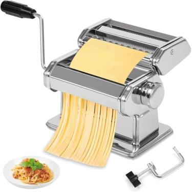 Imagem de Máquina de Macarrão Manual em Aço Inox – Cilindro Ajustável, Manivela e Grampo | Prepara Talharim, Espaguete e Lasanha com 3 Espessuras