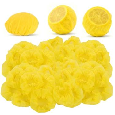 Imagem de LXUEJIE 100 peças de envoltórios elásticos de cunha de limão para espremer, capas de rede de limão amarelo para espremer metades ou cunha sem sementes