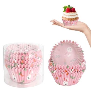 Imagem de Kiopdse Forros de cupcake de Páscoa, suprimentos de panificação, copos padrão, decorações de bolo, essenciais para pastelaria, mini forma de muffin de doces para Páscoa, coelhinhos, envoltórios de