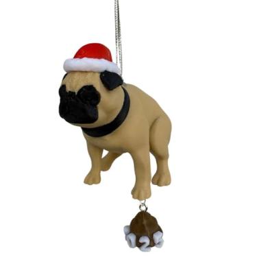 Imagem de Enfeites de Natal engraçados para cães – Presente ideal para amantes de cães – Enfeite de animal de estimação impresso em 3D com chapéu de Papai Noel – Presente de decoração de árvore de Natal
