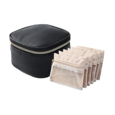 Imagem de simhoa Porta-joias portátil pequeno para viagem com 6 bolsos transparentes de veludo, ideal para guardar pulseiras e brincos, Preto