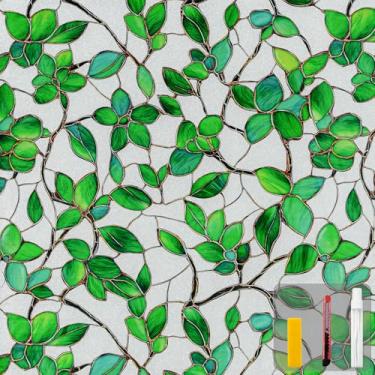 Imagem de QHYsunshine Película de privacidade para janela, película de vitral, película de janela fosca, adesiva, reutilizável, decorativa para casa removível (verde fosco, 17,5 x 399,8 cm)