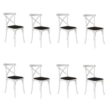 Imagem de Kit 8 Cadeiras Katrina Assento Corano Preto Aço Branco