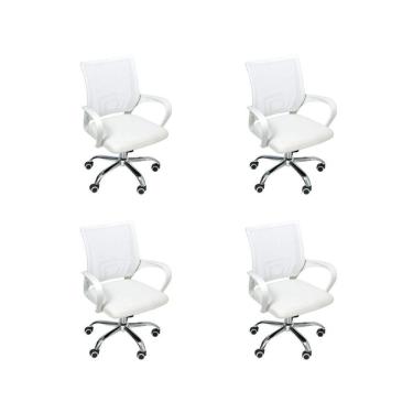 Imagem de Kit 4 Cadeiras De Escritório Begonia Tela Mesh Ergonômica Branco