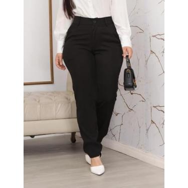 Imagem de Calça Reta Alfaiataria Feminina Social Cintura Alta Com bolso na frent