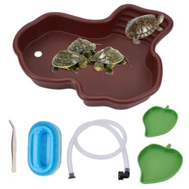 Imagem de OLYCRAFT Conjunto de 5 peças de prato de água de tartaruga com tigelas de alimentação de répteis e escova de limpeza antiderrapante para banheira, habitat, conjunto de piscina para tartarugas, sapos