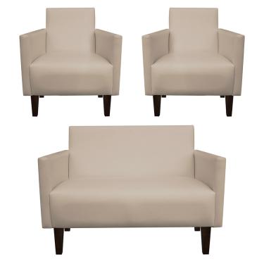 Imagem de Kit Namoradeira 02 Lugares e 02 Poltronas Jade Corino Bege Pes Chanfrado Tabaco   M11 - D'Rossi