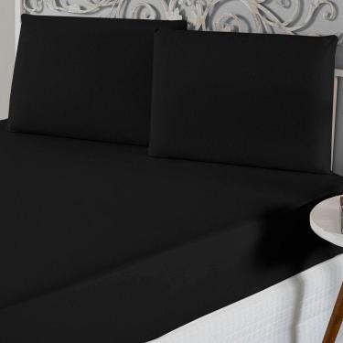 Imagem de Jogo De Lençol Casal Padrão Malha 100% Algodão 3 Peças - Preto