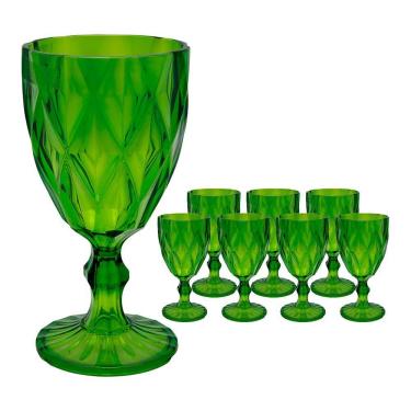 Imagem de Jogo 8 Taças De Acrílico Verde Diamond Diamante Festa Piscina Plástico 330ml Lyor
