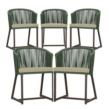 Imagem de 5 Cadeiras De Jantar Noronha Marrom Corda Náutica E7 Trama Verde