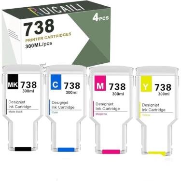 Imagem de RUICAILI Tinta pigmentada 738 738XL 300ML 498N8A 676M9A 676M7A 676M8A compatível com cartuchos de tinta HP 738, funciona com impressora DesignJet T850 T950 (4PK-preto fosco, ciano, magenta, amarelo)
