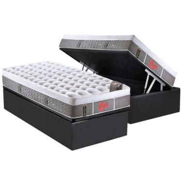 Imagem de Cama Box Baú Solteiro: Colchão Castor Light Stress Oxygen New Plush + Base Crc Suede Gray