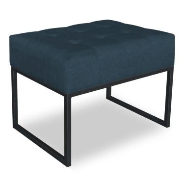 Imagem de Puff Lisa Suede Azul Marinho Base Metálica Industrial Preto - Pallazio