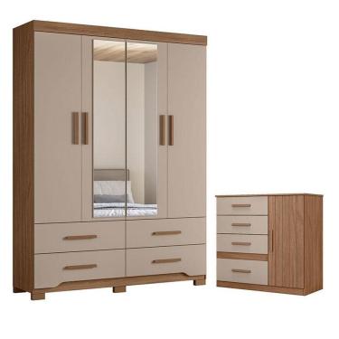 Imagem de Guarda Roupa Solteiro Miami E Cômoda Vênus Carvalho Fendi - Moval