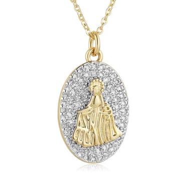 Imagem de AsAlways Colar de São Bento para mulheres, banhado a ouro 14K, pequeno, retrô, medalha, pingente, talismã, joia de presente, Latão, Zircônia cúbica