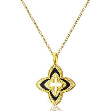 Imagem de Clover Corrente delicada banhada a ouro 18K para mulheres, colar com pingente de cristal, pavê de strass, Large, Metal banhado a ouro 18k, Sem Pedra Preciosa