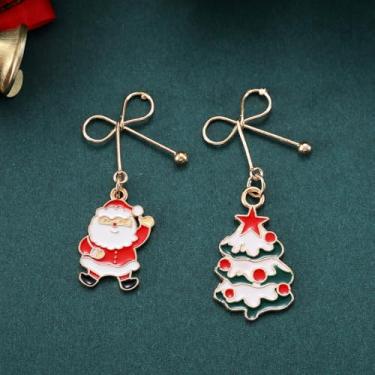 Imagem de Brincos de Natal para mulheres, laço vazado, Papai Noel, roupas de Natal, acessórios de bijuteria, 2inch, Cobre, Sem pedra preciosa