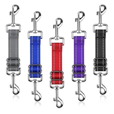 Imagem de 10 clipes refletivos para coleira de cachorro, conectores de coleira ajustáveis com ganchos duplos, extensões de segurança para animais de estimação, opções multicoloridas para passeios noturnos