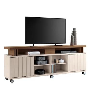 Imagem de Rack Bancada Briz 1.8 Off White-castanho Para Tv Até 70? - Hb Móveis Off White-castanho